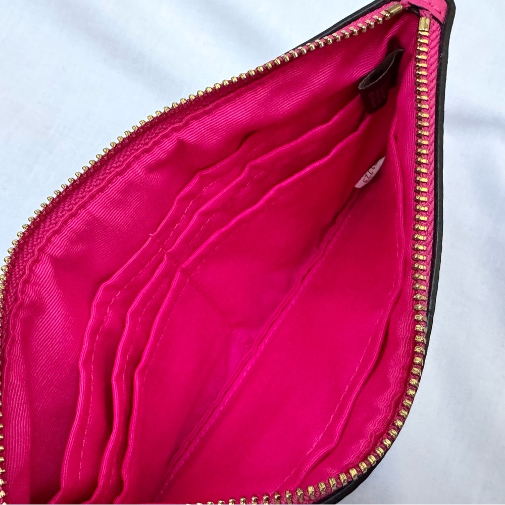 COACH Large Zipper Wristlet Signature Coated Canvas Brown Bright Fuchsia - Picture 4 of 5
